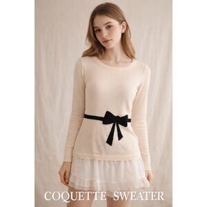 The Limited Bow Sweater Cream Black Long Sleeve Soft Girl Coquette Small